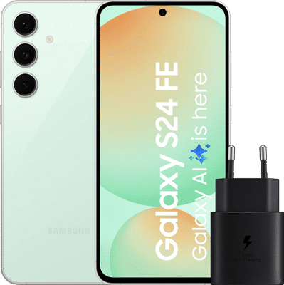 Samsung Galaxy S24 FE 256GB Groen 5G + Samsung Oplader 25 Watt Zwart