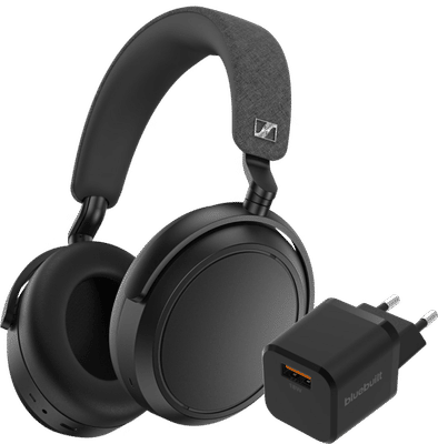 Sennheiser Momentum 4 Wireless Zwart + BlueBuilt Quick Charge Oplader met Usb A Poort 18W