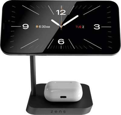 ZENS 2-in-1 MagSafe en Qi2 Draadloze Oplader 15W met Standaard Zwart