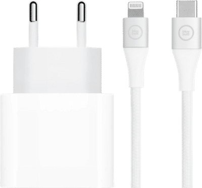 Apple Power Delivery Oplader 20W + BlueBuilt Lightning Kabel 3m Nylon Wit