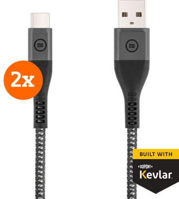BlueBuilt Usb A naar Usb C Kabel 1,5m Kevlar Zwart Duo Pack