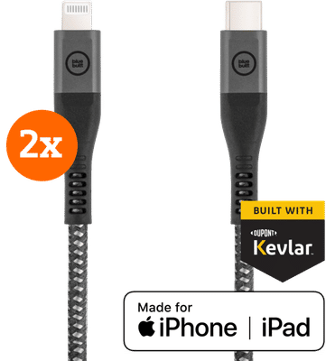 BlueBuilt Usb C naar Lightning Kabel 1,5m Kevlar Zwart Duo Pack