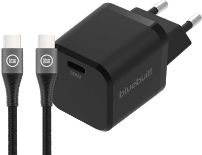 BlueBuilt Power Delivery Oplader 30W + Usb C Kabel 1,5m Nylon Zwart