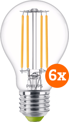 Philips LED Filament lamp - 2,3W - E27 - warm wit licht 6-pack