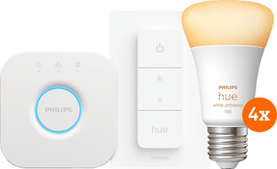 Philips Hue White Ambiance Starter Pack E27 met 4 lampen, dimmer + bridge