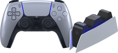 Sony Playstation 5 DualSense Draadloze Controller SterlingSilver + BlueBuilt oplaadstation