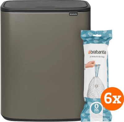 Brabantia Bo Touch Bin 2 x 30 Liter Platinum + Vuilniszakken (120 stuks)