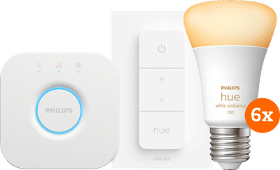 Philips Hue White Ambiance Starter Pack E27 met 6 lampen, dimmer + bridge