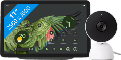 Google Pixel Tablet 128GB Wifi Grijs en Dock met Speaker + Nest Cam Indoor Wired