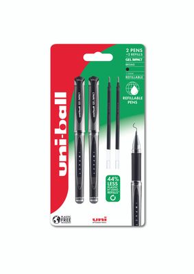 Rullepenn Uni-ball Gel Impact 153 sort - 2 stk. Gel-rullepenn, + 2 stk. refill, bredde 1,0 mm
