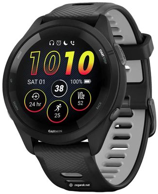Garmin Forerunner 265 Smartwatch, svart bezel och hölje med svart och grå silikonband