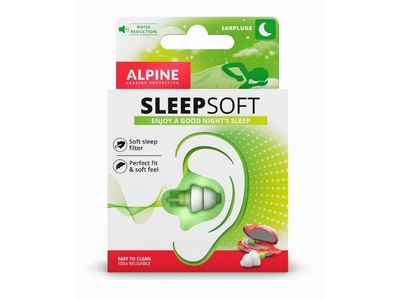 Alpine SleepSoft, Gjenbrukbar øreplugg, Sove, Normal, In-ear, Grønn, Hvit, 25 dB
