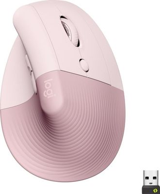 Logitech Lift (høyre) - Vertikal mus - ergonomisk - optisk - 6 knapper - trådløst, ledninger - Bluetooth, 2,4 GHz - trådløs mottaker (USB) - Rose
