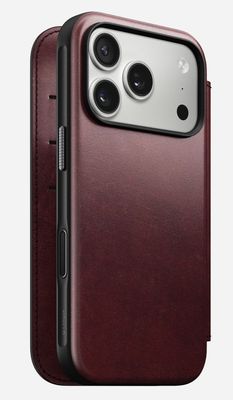 Nomad Modern Leather Folio-deksel til iPhone 17 Pro, MagSafe, burgunder