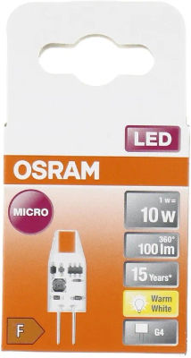 OSRAM - LED-lyspære - form: T10 - klar finish - G4 - 1 W (ekvivalent 10 W) - klasse F - varmt hvitt lys - 2700 K