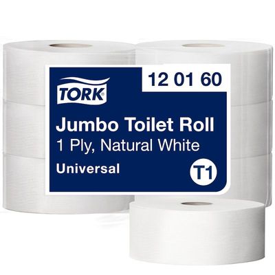 Toalettpapir Tork T1 Jumbo Universal 1-lags hvit - (6 ruller per kartong)