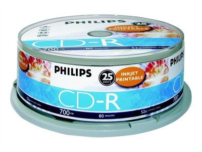 Philips CR7D5JB25 - 25 x CD-R - 700 MB (80min) 52x - yta utskrivbar med bläckstråleskrivare - spindel