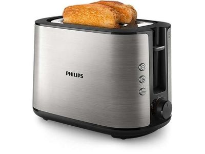 Philips Viva Collection HD2650/90 Leivänpaahdin - 2 leveää paahtoaukkoa, metallia, 2 viipale(i)ta, Musta, Ruostumaton teräs, Metalli, Painikkeet, R...