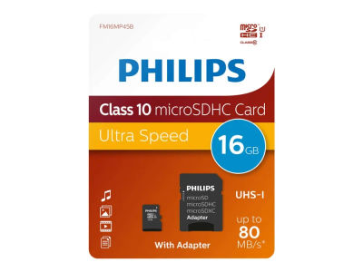 Philips FM16MP45B - Flash-minneskort (microSDHC- till SD-adapter ingår) - 16 GB - Klass 10 - microSDHC UHS-I