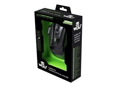 Esperanza MX201 WOLF - Mus - høyrehendt - optisk - 7 knapper - kablet - USB - grønn
