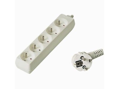PremiumCord PP5-07, 7 m, Typ E/F, Vit, 5 AC-utgångar, 250 V, 10 A