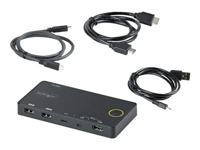 Startech 2 Port Hybrid USB-A + HDMI & USB-C KVM Switch, Single 4K 60Hz HDMI 2.0 Monitor, Compact Desktop and/or Laptop HDMI KVM Switch, USB Bus Pow...