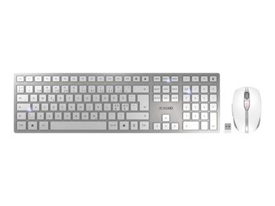 CHERRY DW 9100 SLIM - Tastatur- og mussett - trådløs - 2.4 GHz, Bluetooth 4.2 - Pan Nordic - hvit/sølv