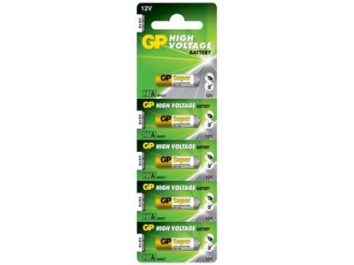 GP Batteries High Voltage 27A, Engangsbatteri, Alkalinsk, 12 V, 5 stykker, 20 mAh, Gull, Grønn, Hvit