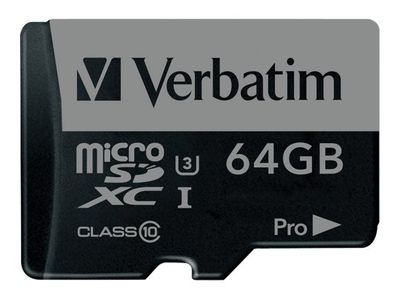 Verbatim PRO - Flashminnekort (SD-adapter inkludert) - 64 GB - UHS Class 3 / Class10 - 300x/600x - microSDXC UHS-I
