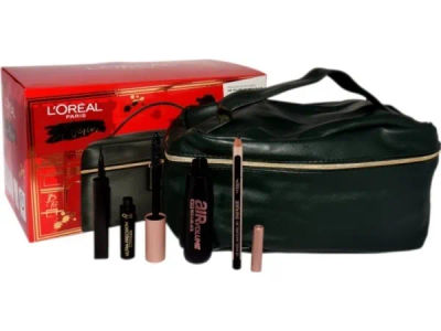 L~OREAL SET (MASCARA BLACK AIR VOLUME 30 H MEGA BLACK+ LE KHOL MIDNIGHT BLACK 101 + SUPERLINER BLACK + KOSMETYCZKA)