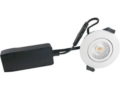 NORDTRONIC Low Profile ECO LED 6W 220-240V 420 lumen 2700K CRI>90 kipvinkel 36° IP54, Mat Hvid, Rund