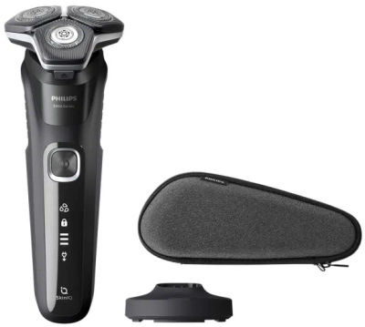 Philips SHAVER Series 5000 S5898/35 Elektrisk rakapparat för våt- och torrakning, Roterande rakhuvud, Svart, SteelPrecision blades, Rostfritt stål,...