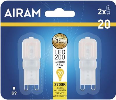 Airam LED polttimokupu opaali G9 -lamppu 200 lm 2-pack