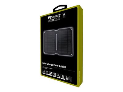 Sandberg Active - Solcellelader - 10 watt - 1 A - 2 utgangskontakter (2 x USB)