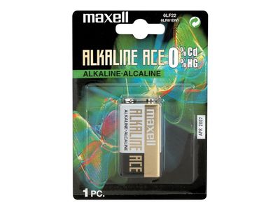 Maxell alkaliska batterier 9 V, E/6LR61, 1 st.