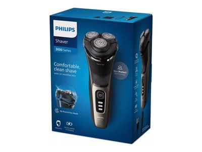 Philips Shaver 3000 Series S3242/12 Sähköparranajokone märkä- ja kuiva-ajoon, Parranajokone kääntyvällä päällä, Musta, Kulta, PowerCut blade system...