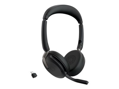 Jabra Evolve2 65 Flex UC Stereo - Hodesett - on-ear - Bluetooth - trådløs - aktiv støydemping - USB-C - svart - Optimert for UC