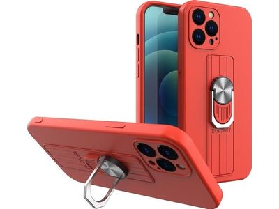 Hurtel Ring Case silikondeksel med fingerholder og stativ for iPhone 13 Pro Max rød