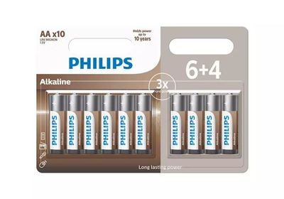 Philips LR6A10BP/10, Engångsbatteri, AA, Alkalisk, 1,5 V, 10 styck, 5 År