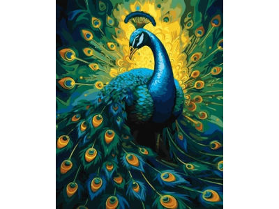 Maleri etter tall med ramme 40x50cm Elegant påfugl