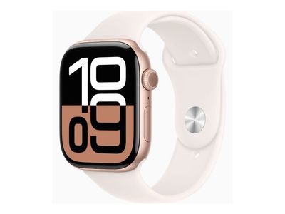 Apple Watch Series 10 (GPS + Cellular) - 46 mm - guldrosa aluminium - smart klocka med sportband - fluoroelastomer - lätt rouge - bandstorlek: M/L ...