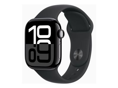 Apple Watch Series 10 (GPS + Cellular) - 42 mm - jet svart aluminium - smartklokke med sportsbånd - fluorelastomer - svart - båndbredde: S/M - 64 G...