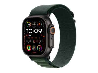 Apple Watch Ultra 2 - 49 mm - svart titan - smart klocka med Alpine Loop - textil - mörkgrön - bandstorlek: S - 64 GB - LTE, Wi-Fi 4, UWB, Bluetoot...