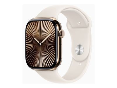 Apple Watch Series 10 (GPS + Cellular) - 46 mm - guld titan - smart klocka med sportband - fluoroelastomer - starlight - bandstorlek: S/M - 64 GB -...