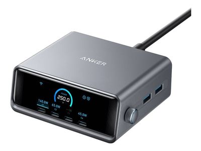 Anker Prime - Strømadapter - GaNPrime - 250 watt - 5 A - 6 utgangskontakter (4 x USB-C, 2 x USB)