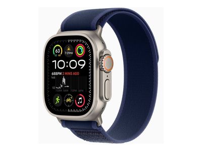 Apple Watch Ultra 2 - 49 mm - naturlig titan - smart klocka med Trail Loop - nylonväv - blå - bandstorlek: M/L - 64 GB - LTE, Wi-Fi 4, UWB, Bluetoo...
