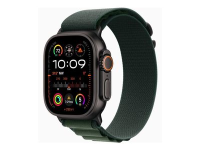 Apple Watch Ultra 2 - 49 mm - svart titan - smart klocka med Alpine Loop - textil - mörkgrön - bandstorlek: M - 64 GB - LTE, Wi-Fi 4, UWB, Bluetoot...