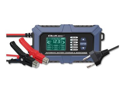 Qoltec - Batteriladdare - LCD, reparationsfunktion 12V, med batteritestare - AC 220-240 V