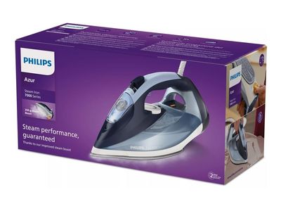 Philips 7000 series DST7020/20 HV-höyrysilitysrauta, metallin-/farkunsininen, Höyrysilitysrauta, SteamGlide Plus -pohjalevy, 2 m, 250 g/min, Sinine...