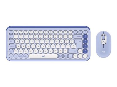 Logitech POP Icon Combo - Tastatur- og mussett - trådløs - Bluetooth LE - QWERTY - US International - lilla, elfenbenshvit